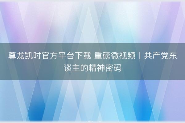 尊龙凯时官方平台下载 重磅微视频丨共产党东谈主的精神密码