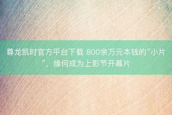 尊龙凯时官方平台下载 800余万元本钱的“小片”，缘何成为上影节开幕片