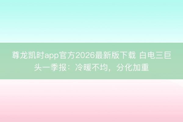 尊龙凯时app官方2026最新版下载 白电三巨头一季报：冷暖不均，分化加重